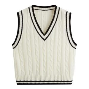sleeveless v neck knit crop top sweater vest, white