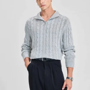 men's cable knit open wool cardigan regular fit poly blend