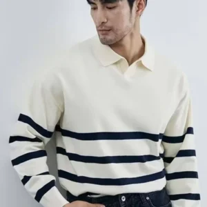 stylecast men's striped shirt collar pullover sweater