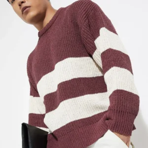 urb n men's striped round neck long sleeve pullover sweater