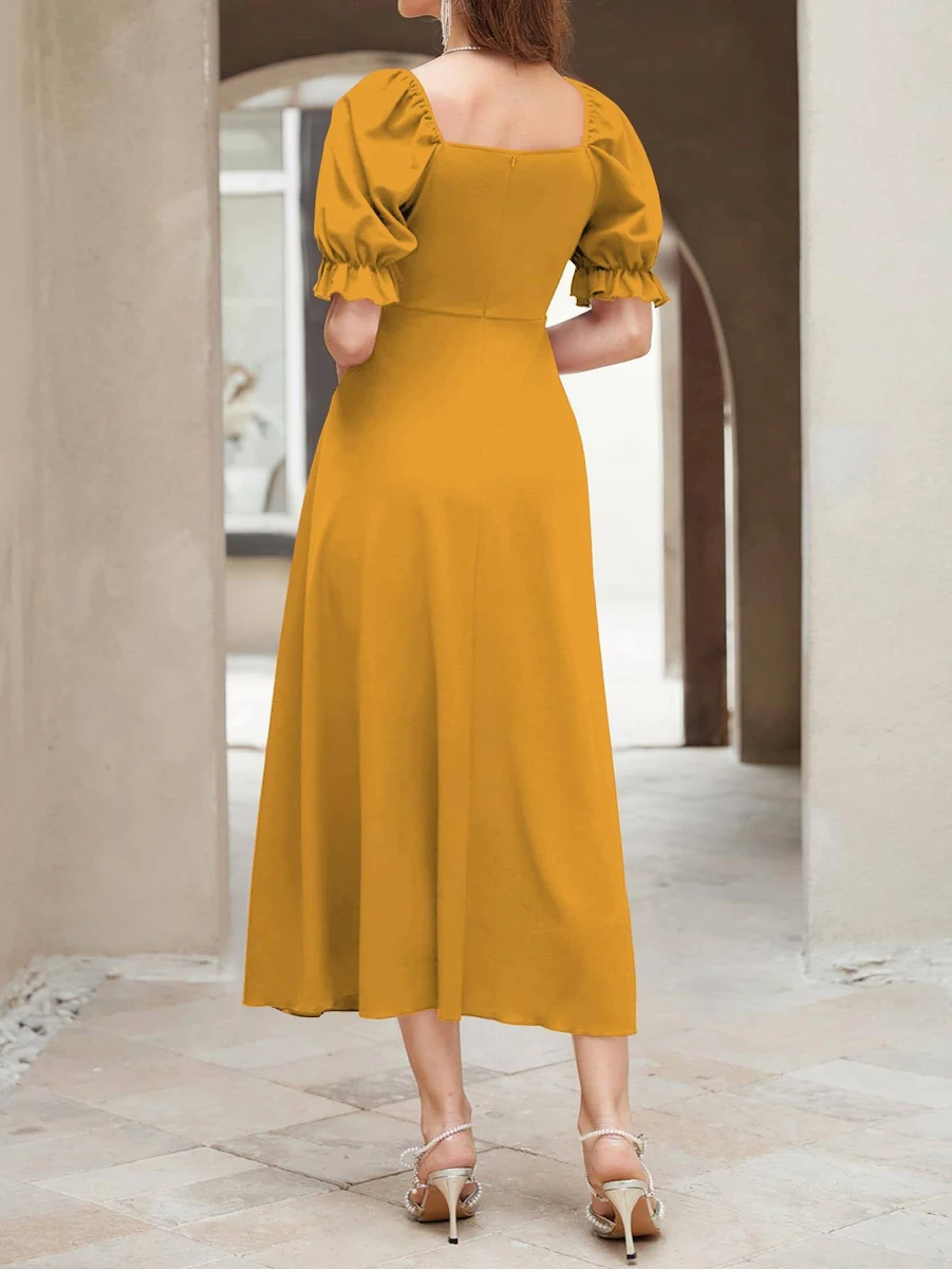women's solid a line ruched puff sleeve maxi long evening one piece long women's solid a line ruched puff sleeve maxi long evening one piece long